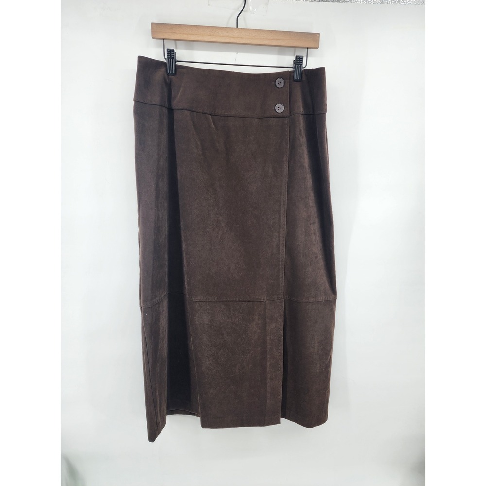 Norton Studio Brown Faux Suede Midi Skirt 12 Earthy Dark Academia Minimalist